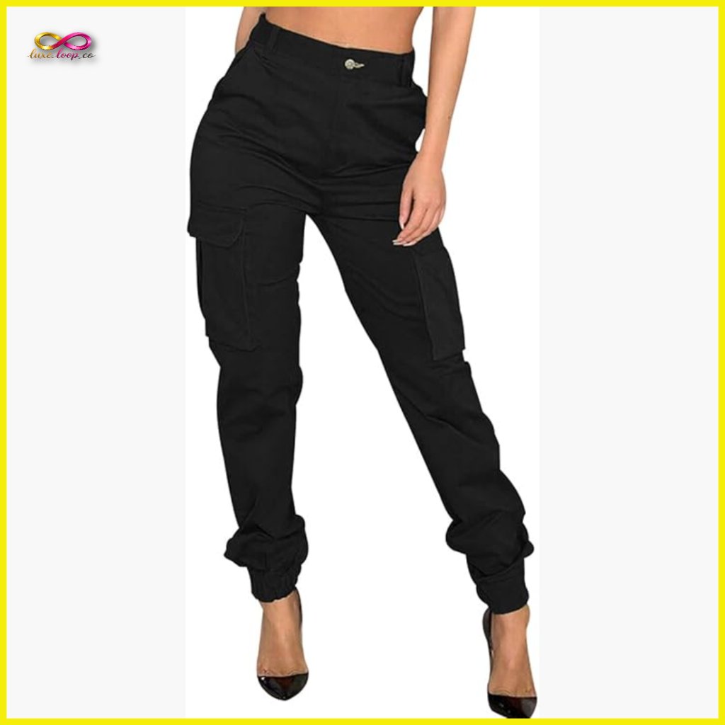 Cargo Jogger Pants High Waist Slim Fit Tapered Camo Combat Hiking Casual